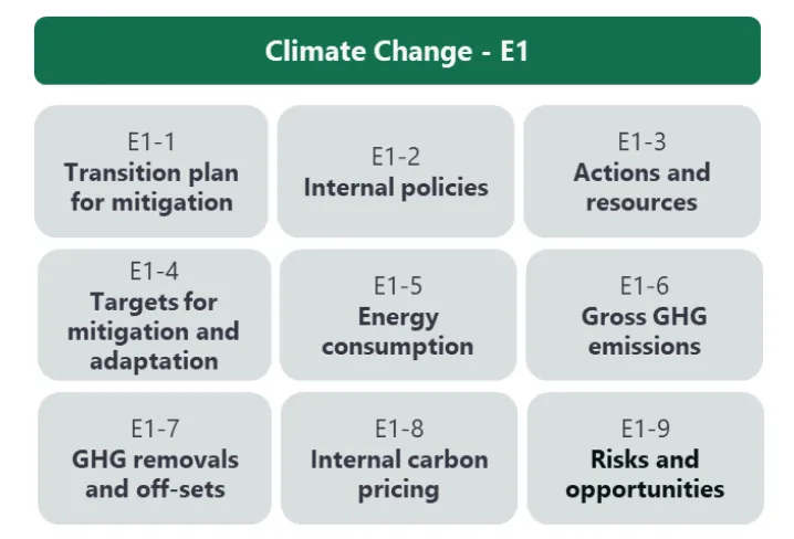 Figuur 2: De figuur toont de 9 informatievereisten onder ESRS-E1.