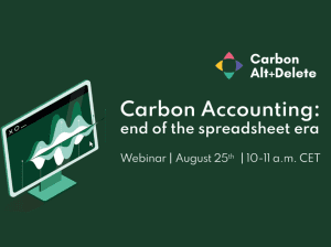 Green title page for webinar Carbon+Alt+Delete on carbon accounting.