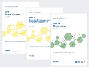 Three infographics on ESRS 1, ESRS 2 and ESRS E1.